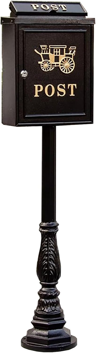 Mailboxes for Outside, Cast Aluminum Mailbox with Post, Heavy Duty Metal Mailbox with 2 Keys, for Home, Garden, Office(Black)