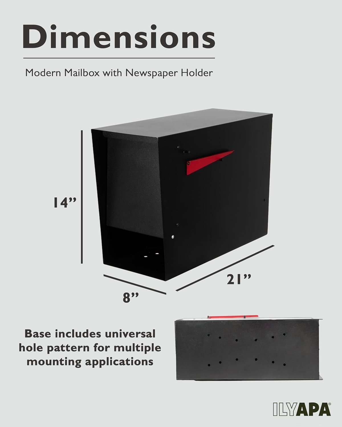 Ilyapa Black Modern Mailbox Post Mount Mailboxes For Outside with Newspaper Holder- Powder Coated Steel Metal Mail Box, Outdoor All Weather & Corrosion Resistant Stainless Steel Hinges & Magnetic Door