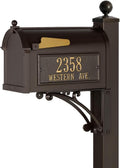 Deluxe Streetside Mailbox & Post in Bronze Personalized Side Plaques Oversized Mailbox for Home Exterior Durable Powder-Coated Cast Aluminum