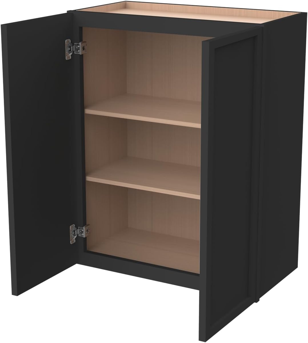 Solid Wood Wall-Mounted Medicine Cabinet, Kitchen Wall Cabinet, Bathroom Cabinet with Adjustable Shelves, 2 Doors (Black, 27' W x 36' H x 12' D)