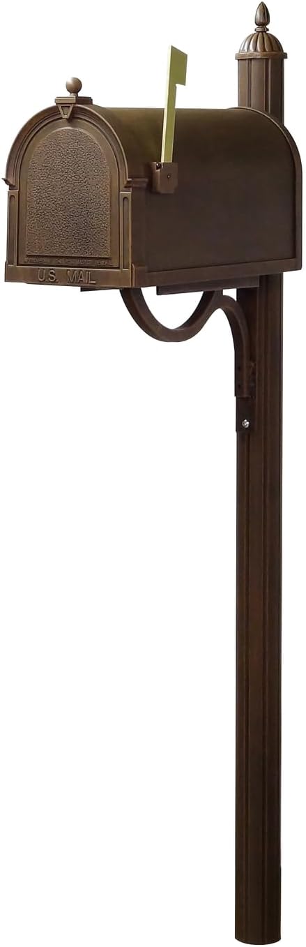 Products Heavy Duty Cast Aluminum Berkshire Curbside Mailbox with Locking Insert and Richland Mailbox Post, Copper