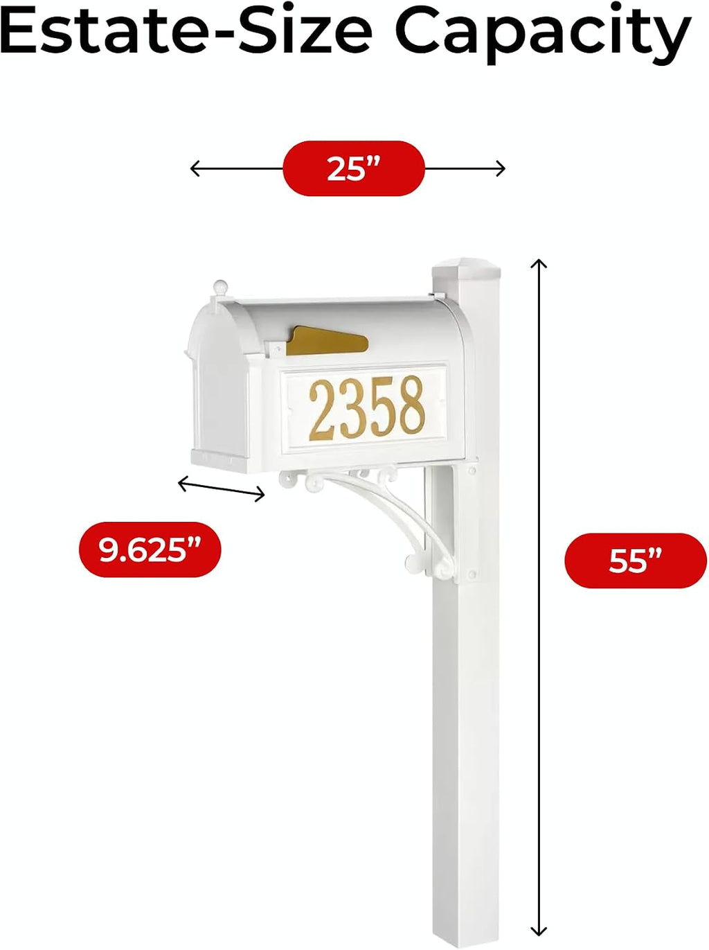 Whitehall White Superior Mailbox Package with Personalized Side Plaques & Post Fashion and Function with a Classic Design Including Street Name for Enhancing Curb Appeal of Your Home