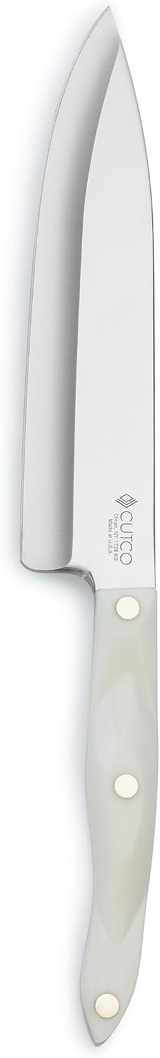 Model 1728 CUTCO White (Pearl) Petite Chef Knife in factory-sealed plastic bag. 7.75' High Carbon Stainless blade and 5.5' handle.