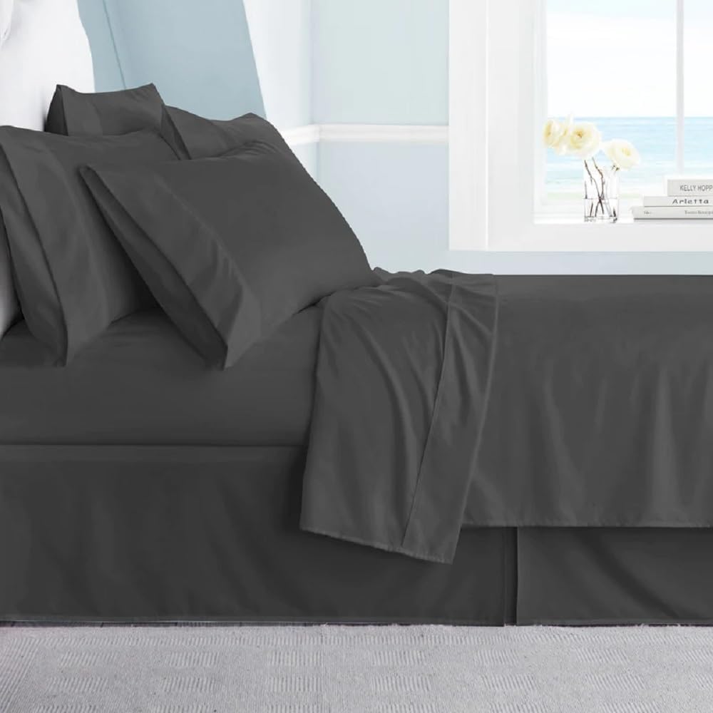 Twin Size 8 Piece Bed in a Bag 100% Egyptian Cotton Premium 1000 Thread Count (500GSM Comforter, 12 inch Deep Pocket Sheet Set and Bed Skirt) - Elephant Grey