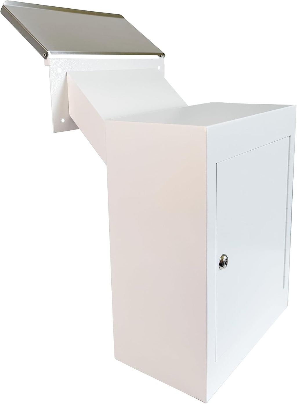 Through-the-Wall Locking Drop Box for Rent, Mail & Payments – Rainproof Wall Mailbox with Adjustable Chute for Checks, Cash, Keys & Documents, Heavy-Duty Outdoor Drop Safe, White