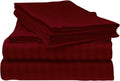 LaxLinen 600 Thread Count Super Soft Quality 100% Egyptian Cotton 6 PCs Bed Sheet Set (+26 Inch) Extra Deep Pocket Queen Bed Size, Burgundy Stripe