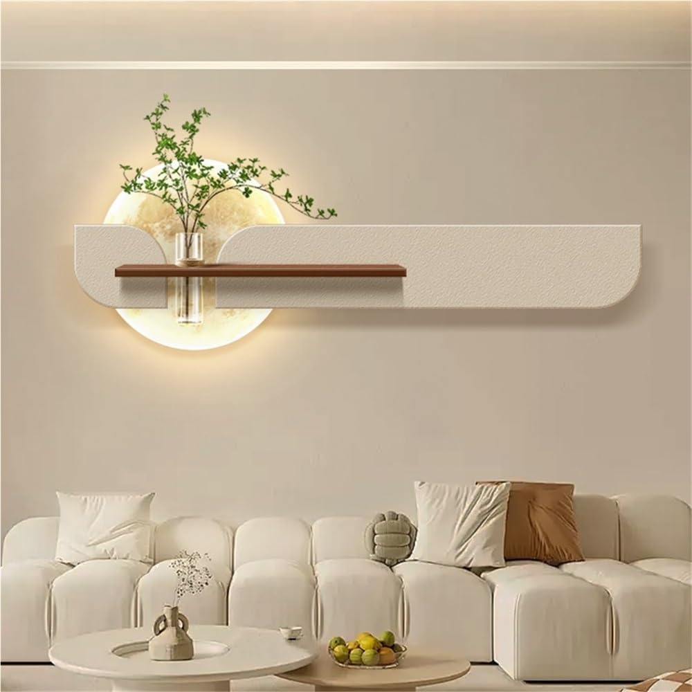 Sandstone Wall Decoration with LED Lights, Plug-in Power Supply Wall Decor, Modern Decorative Paintings for for Living Room, Bedroom, Entrance(Beige,59 * 19.7in)