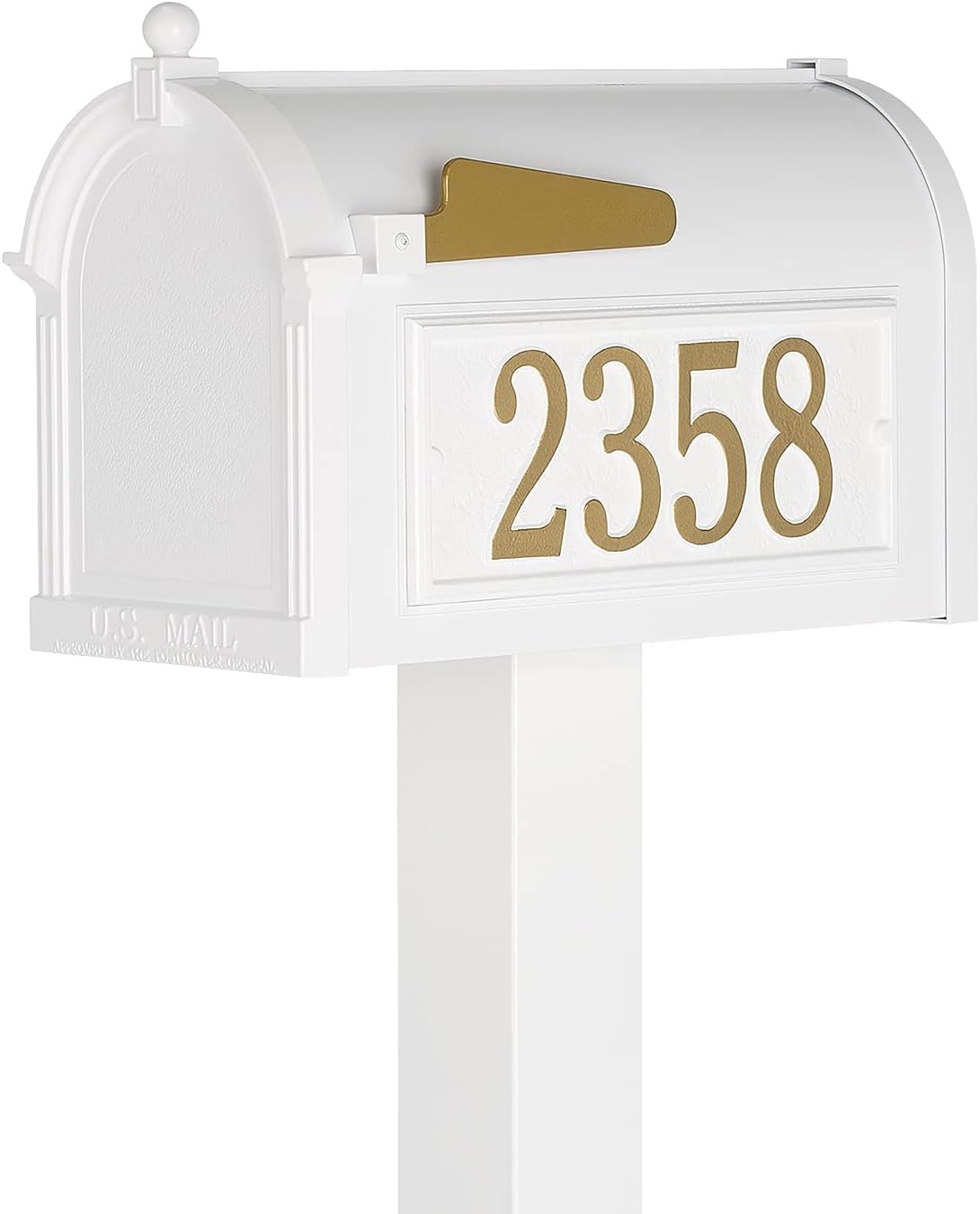 Whitehall Premium Mailbox with Side Address Plaques, Personalized Large Mailbox with Post and Address Plaque for Outside, Package Mail Box with Post (4 Colors Available)