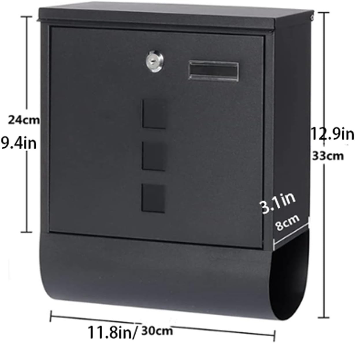 Modern Metal Mailbox with Lock, Large Capacity Wall Postbox for Newspapers & Outdoor Door