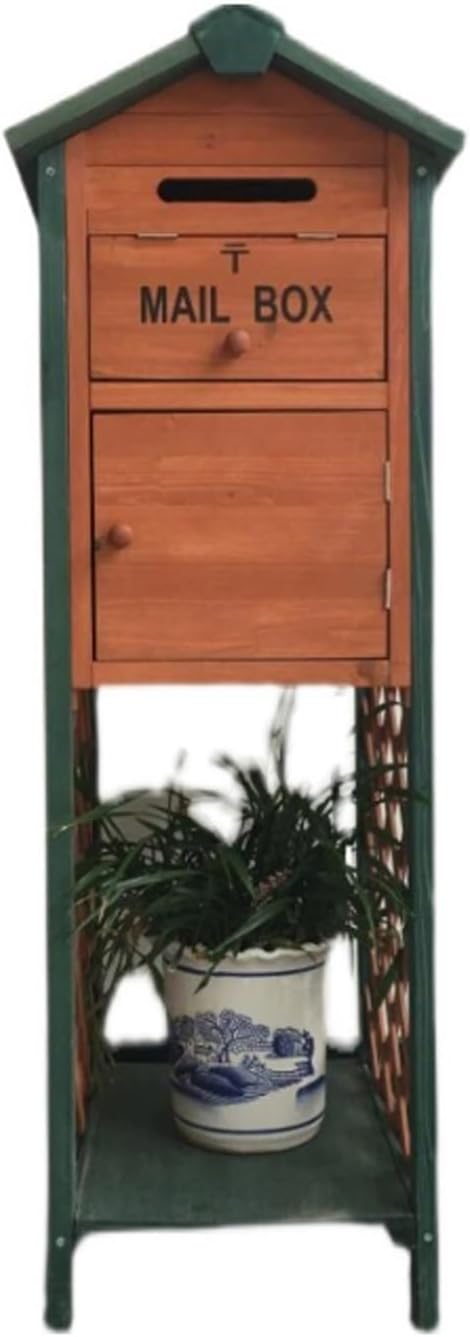Retro Mailboxes Vertical Wooden Mailbox Outdoor Weatherproof Drop Box Post-Mount Post Box for Home Street Suggestion Post Decoration