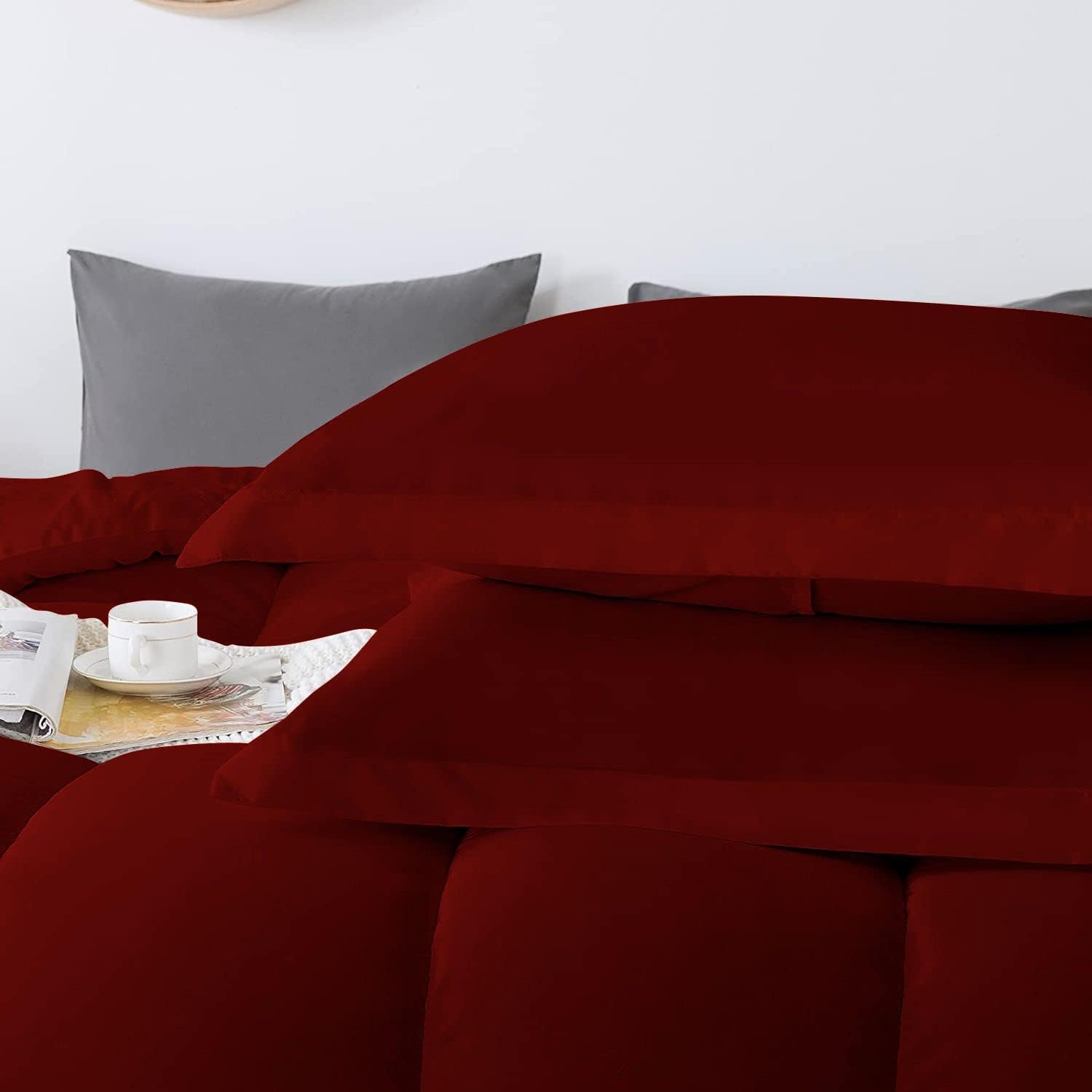 5 PC Straight Line Pattern Comforter Set Premium Super Soft 600 GSM All Season | 1000 Thread Count | 100% Egyptian Cotton ( Full/Queen Size, Burgundy Color)