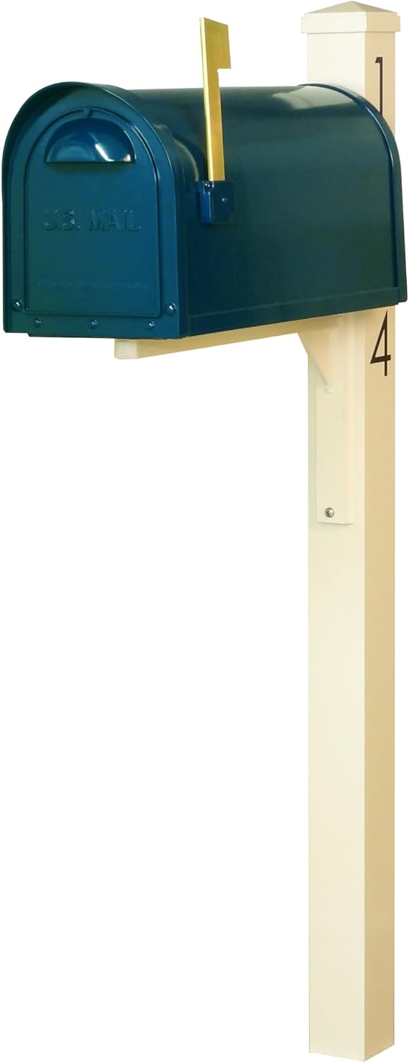 Special Lite Mid Modern Dylan Curbside Mailbox with Wellington Post - Blue Aluminum Mailbox with Post - SCD1008BLU_SPK720IVR_VN