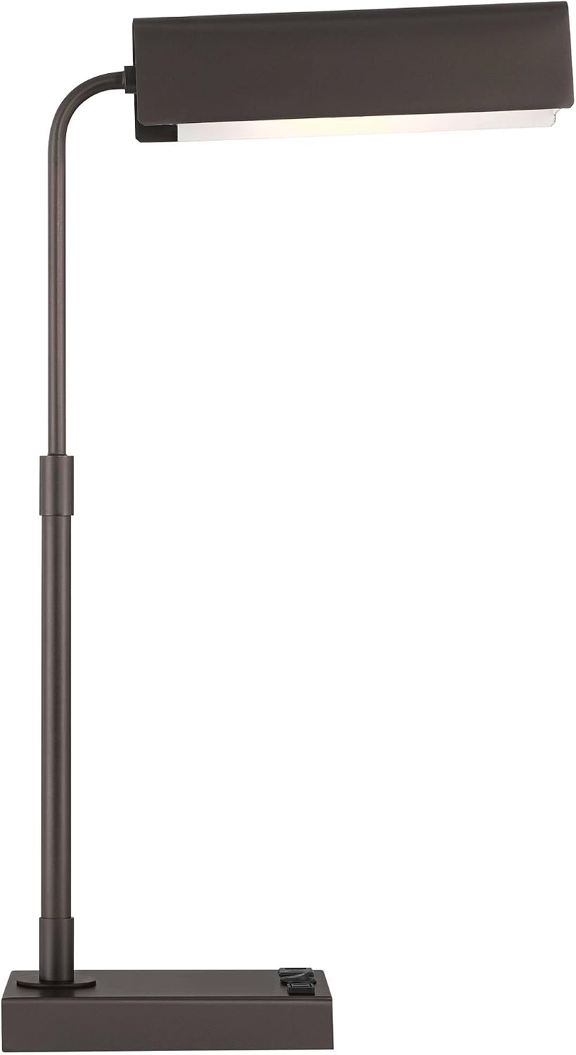 360 Lighting Harris 25 1/2' High Pharmacy Modern Desk Lamp with USB Charging Ports A+C and AC Power Outlet Brown Bronze Finish Metal Shade Home Office Living Room Bedroom Bedside Nightstand House