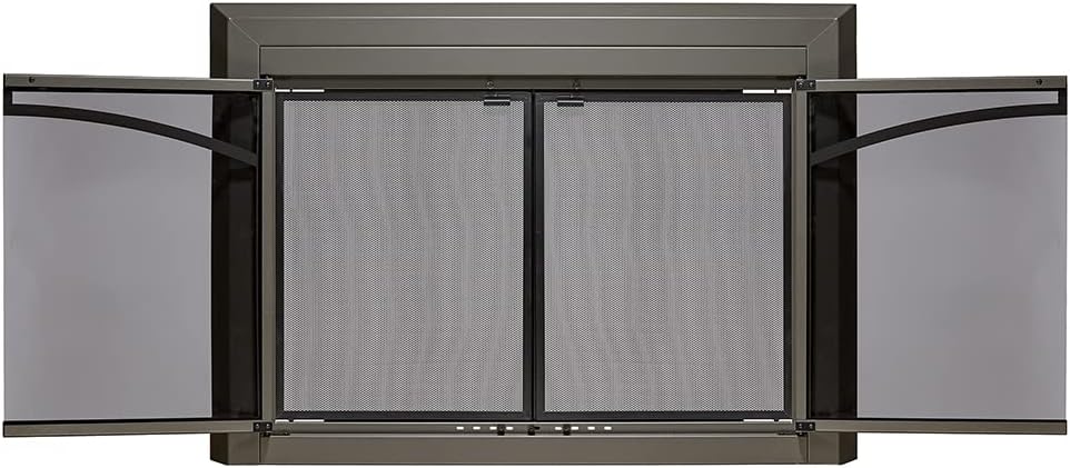 UniFlame - Gerri - Cabinet-Style Fireplace Doors with Smoke Tempered Glass (Color: Gunmetal, Size: Medium - Fits Opening 30in to 37in W x 25.5in to 32.5in H)