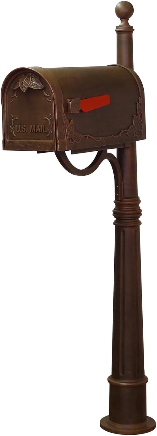Products Heavy Duty Rust-Free Floral Curbside Mailbox with Locking Insert and Ashland Mailbox Post