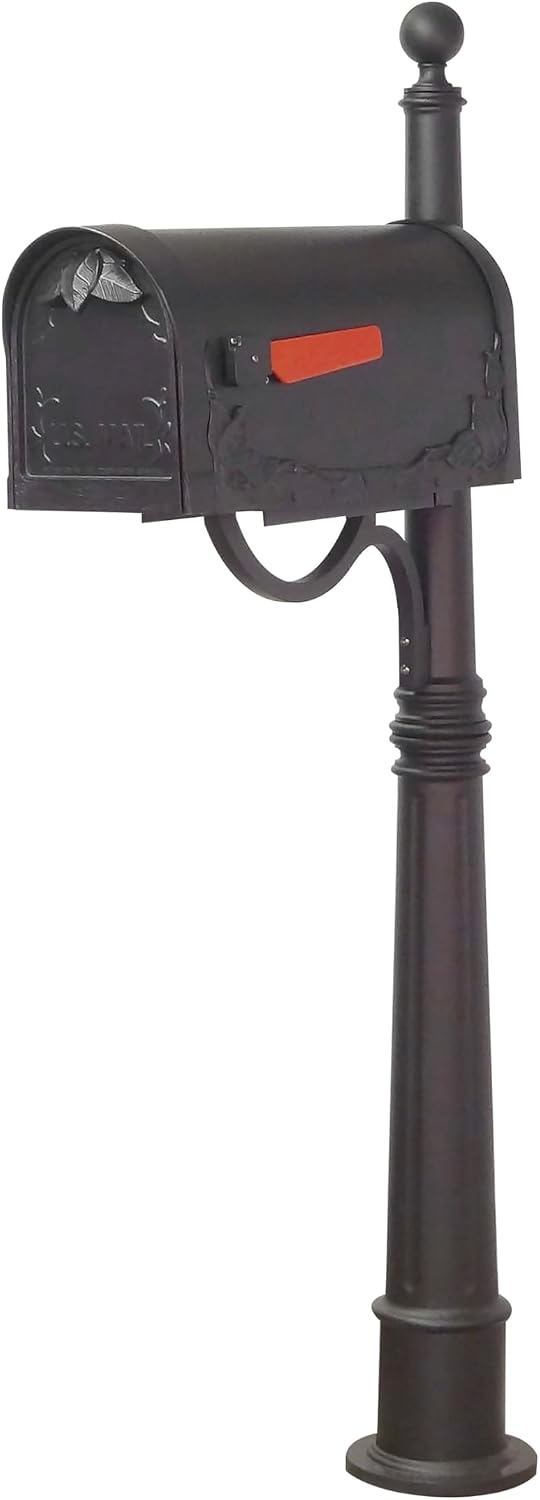 Special Lite Floral Curbside Mailbox with Ashland Post - Black Mailbox with Aluminum Post - SCF-1003_SPK-600-BLK