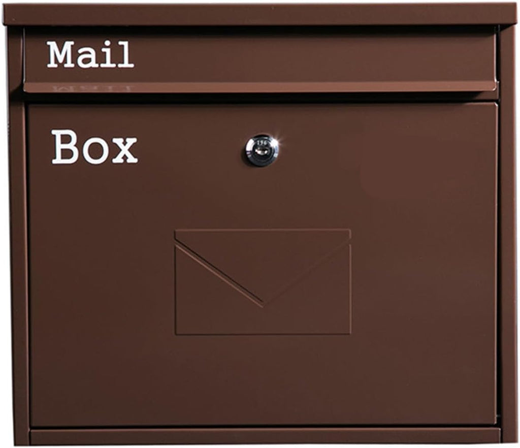 MELPHI Hanging Secure Post Box, Security Lock Drop Box, Collection Boxes, Metal Mailbox, Modern Post Box, Package Drop Box for House Home (Color : Brown)