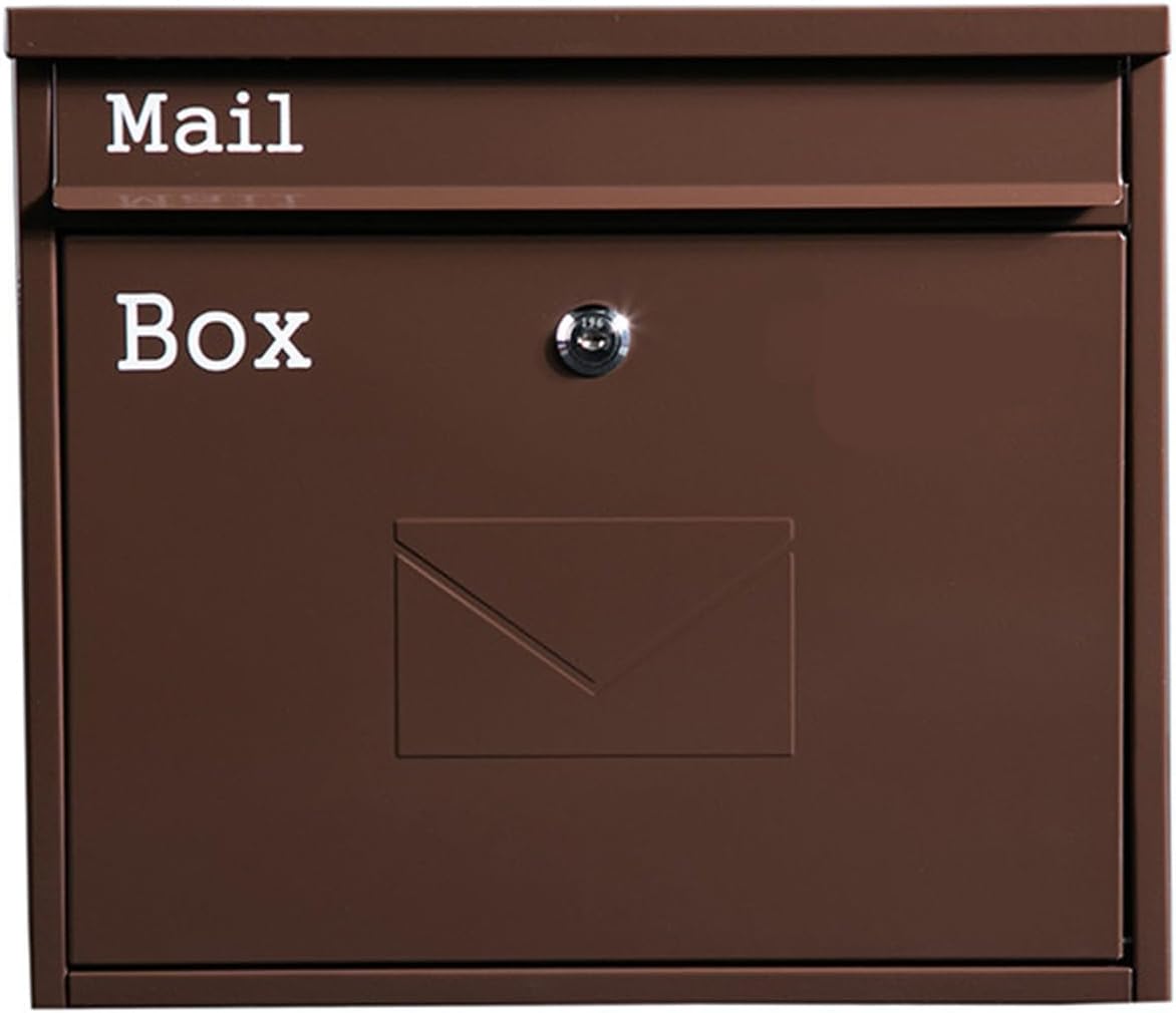 MELPHI Hanging Secure Post Box, Security Lock Drop Box, Collection Boxes, Metal Mailbox, Modern Post Box, Package Drop Box for House Home (Color : Brown)