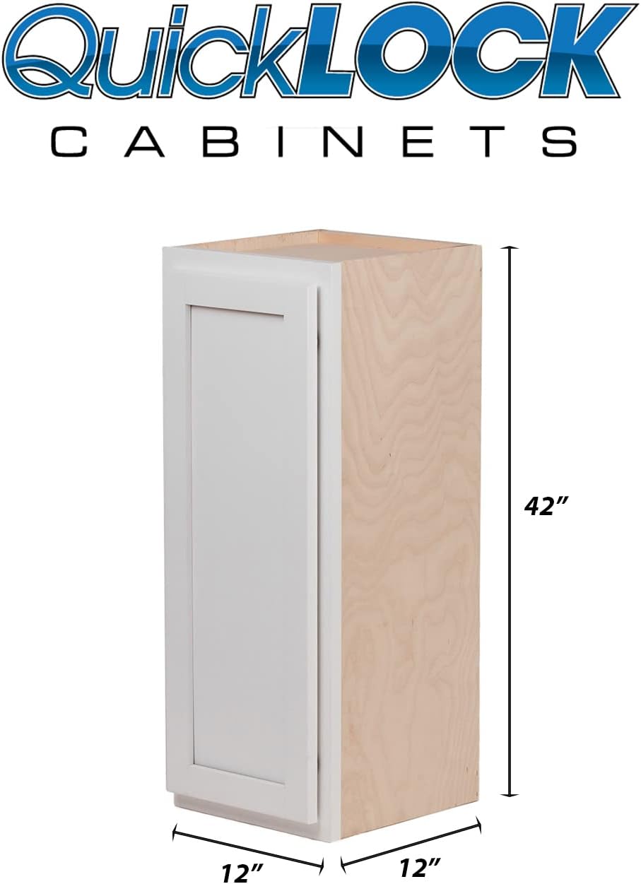 Quicklock RTA (Ready-to-Assemble) 42' Tall Wall Kitchen Cabinets - Shaker Style | 100% Hardwood | Made in America | Soft Close Hardware (Pure White, 12' D x 12' W x 42' H)