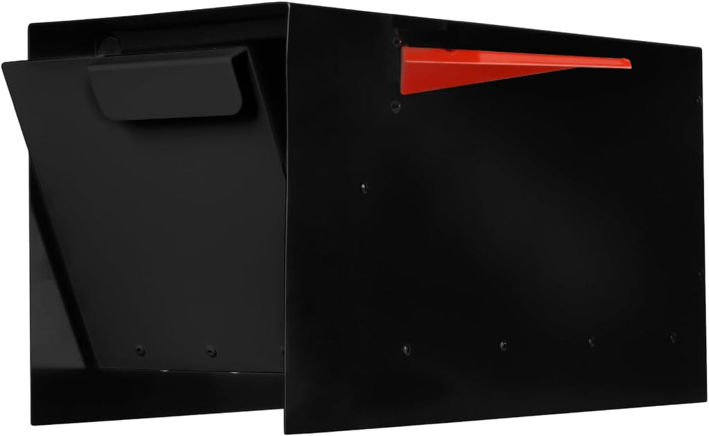 Ilyapa Locking Mailbox with Lock and Key Modern Mailboxes for Outside Post Mount - Black Powder Coated Steel, All Weather & Corrosion Resistant, Stainless Steel, Tab