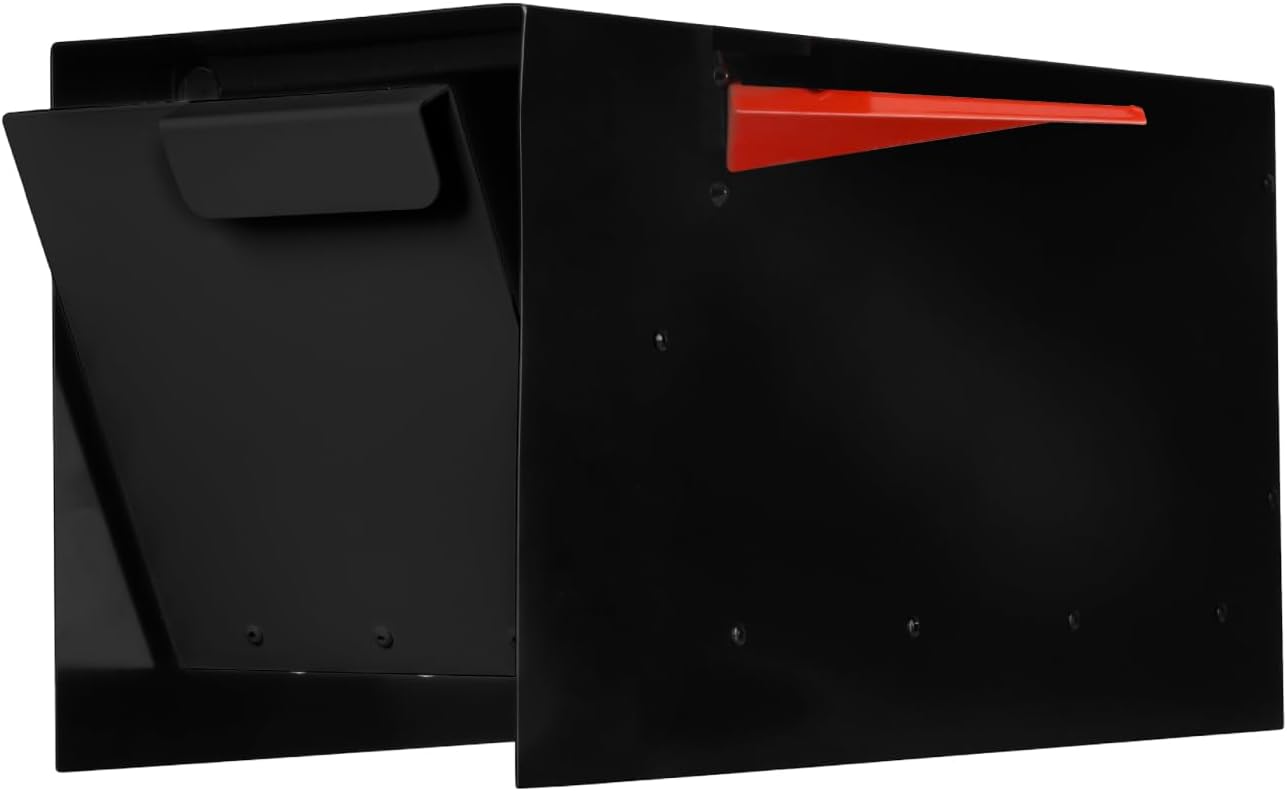 Ilyapa Locking Mailbox with Lock and Key Modern Mailboxes for Outside Post Mount - Black Powder Coated Steel, All Weather & Corrosion Resistant, Stainless Steel, Tab
