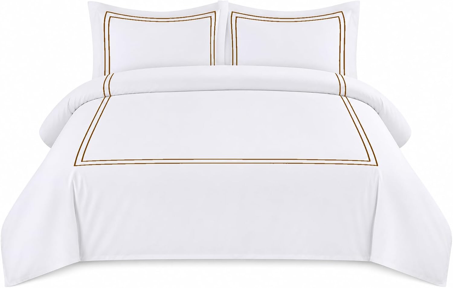 BedDecor Luxury 400-TC Egyptian Cotton 5PC Embroidered Duvet Cover Set with Beautiful 2-Stripe Embroidery(Chocolate, Full/Queen)