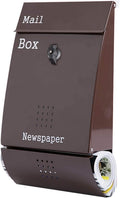 JYDQM Suggestion Box Business Drop Boxes Donation Box Modern Metal Mailbox with Locked and Keys, Residential Office Hanging Brown Post/Letter Box with Newspapers Compartment