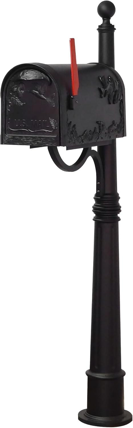Special Lite Hummingbird Curbside Mailbox with Ashland Post - Black Mailbox with Aluminum Post - SCB-1005_SPK600-BLK