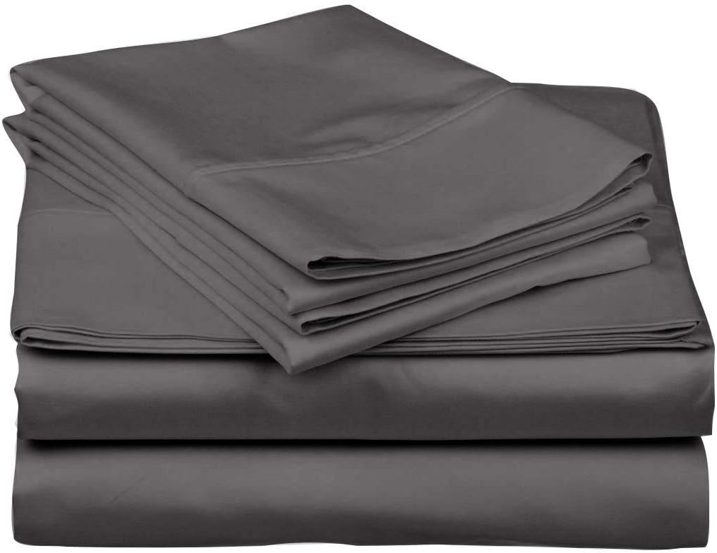 Split-Queen Sheets for Adjustable Bed Super Soft 1800-TC Heavy Egyptian Cotton 5-Piece Sheets Set Fits 7-9' Fully Elastic Deep Pocket (Solid, Grey)
