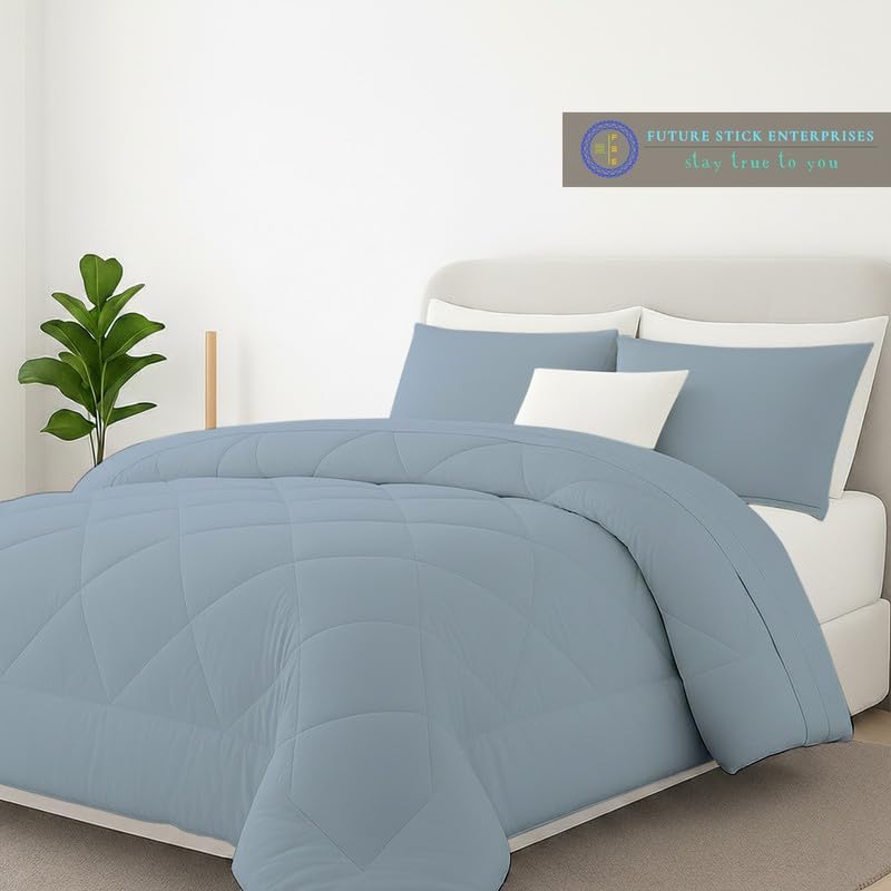 Egyptian Cotton Oversized Queen Size Comforter Sets - Light Blue Color, Soft Lightweight Bed Set, All Season Gray Bedding Sets - 1 Comforter & 2 Pillow case