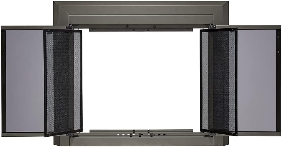 UniFlame - Logan - Cabinet-Style Fireplace Doors with Smoke Tempered Glass (Color: Gunmetal, Size: Large - Fits Opening 36in to 43in W x 25.5in to 32.5in H)