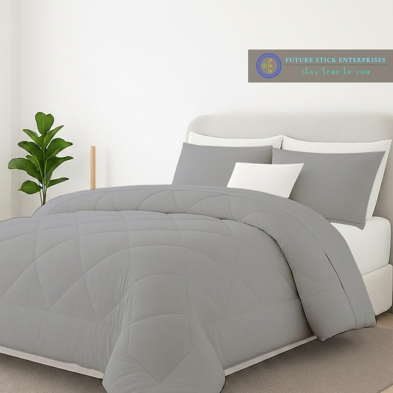 Egyptian Cotton Oversized Queen Size Comforter Sets - Light Grey Color, Soft Lightweight Bed Set, All Season Gray Bedding Sets - 1 Comforter & 2 Pillow case