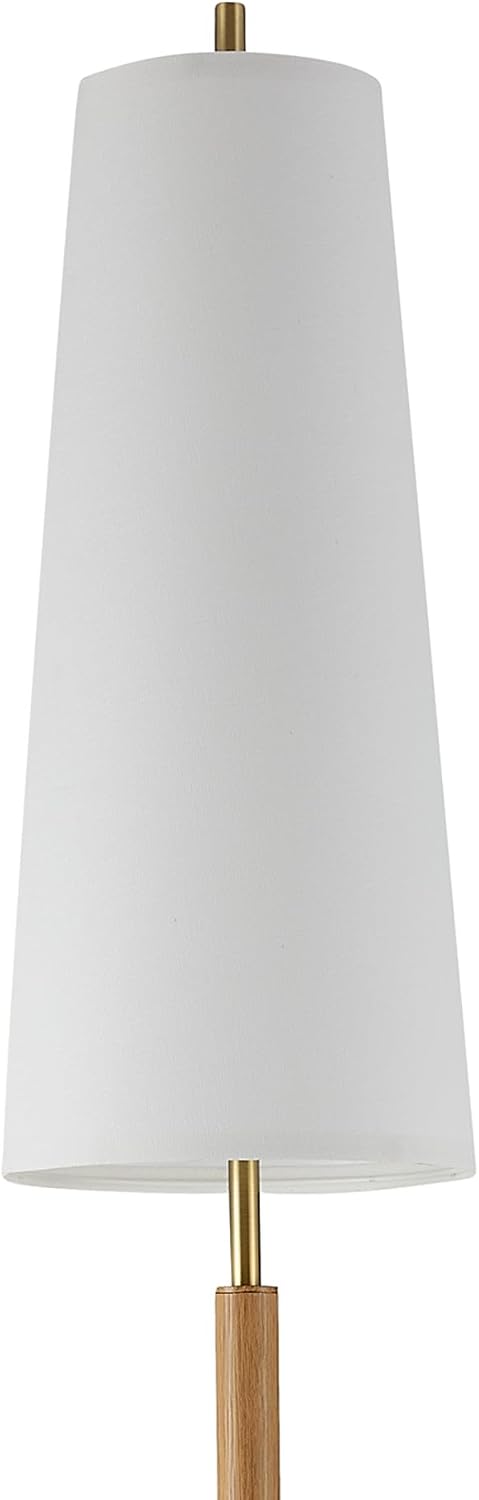 Globe Electric 61000173 63' Floor Lamp, Matte Brass, Wood Toned Accent, Long White Fabric Shade, in-Line On/Off Foot Switch, 6.7-Foot Clear Cord, 1-Light, 60W E26/Medium Base Bulb