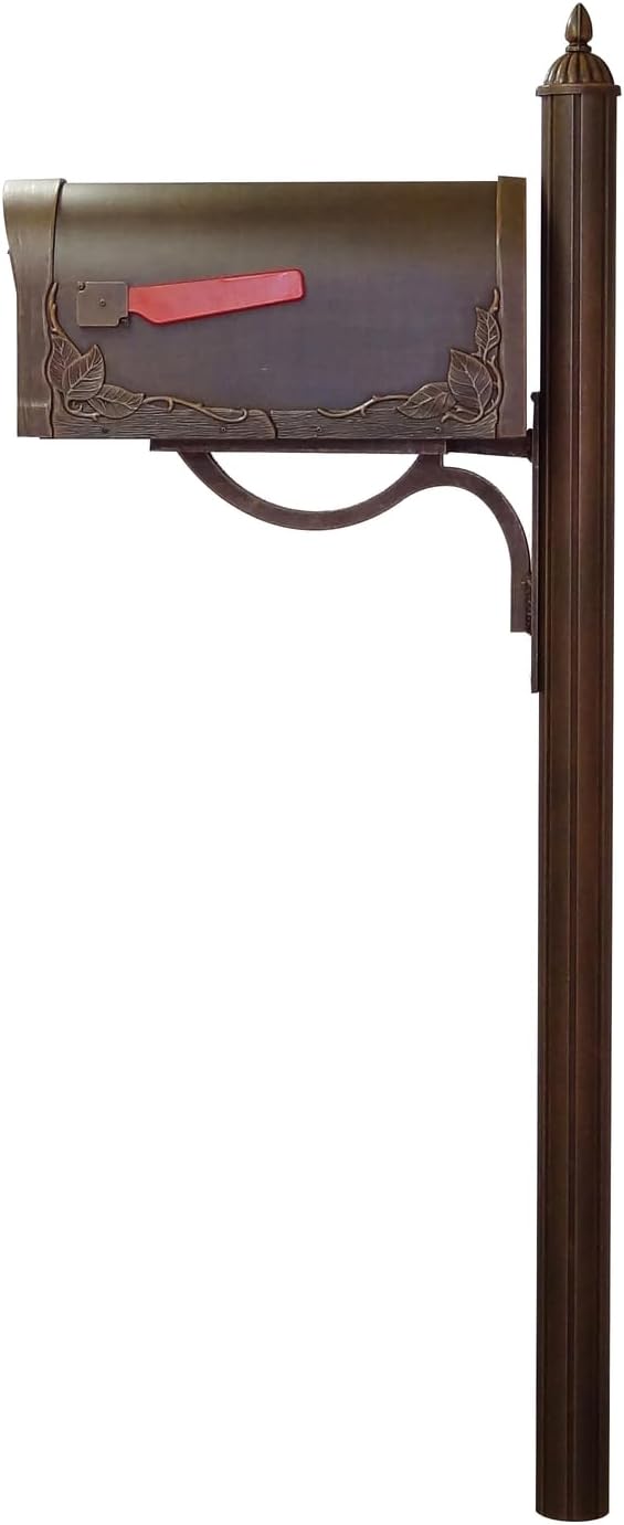 Products Decorative Rust-Free Floral Curbside Mailbox with Locking Insert and Richland Mailbox Post, Copper
