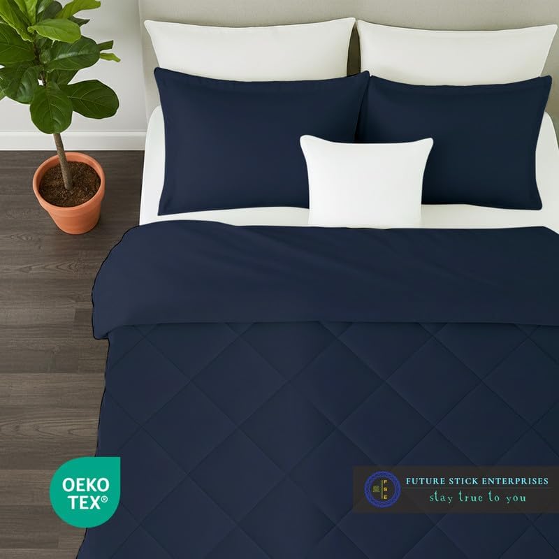 Egyptian Cotton Oversized Queen Size Comforter Sets - Navy Blue Color, Soft Lightweight Bed Set, All Season Gray Bedding Sets - 1 Comforter & 2 Pillow case