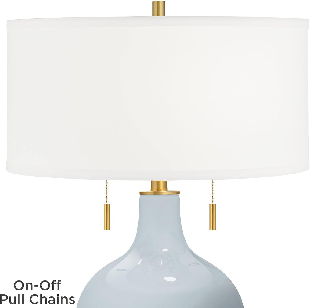 Color + Plus Toby 28' Tall Modern Glass Table Lamp Pull Chain Take Five Blue Gold Brass Finish Single Fabric White Shade Living Room Bedroom Bedside Nightstand House Office Family Reading Kitchen