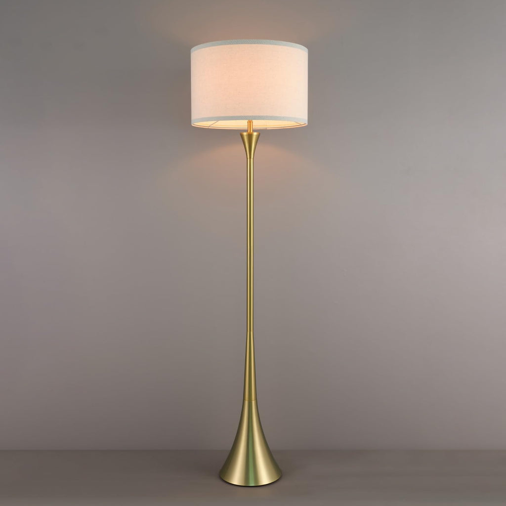 Globe Electric 61000150 60' Floor Lamp, Antique Brass Finish, Beige Fabric Shade, Mid-Century Modern Standing Lamp, E26 Base, Sustainable Design for Living Rooms and Bedrooms