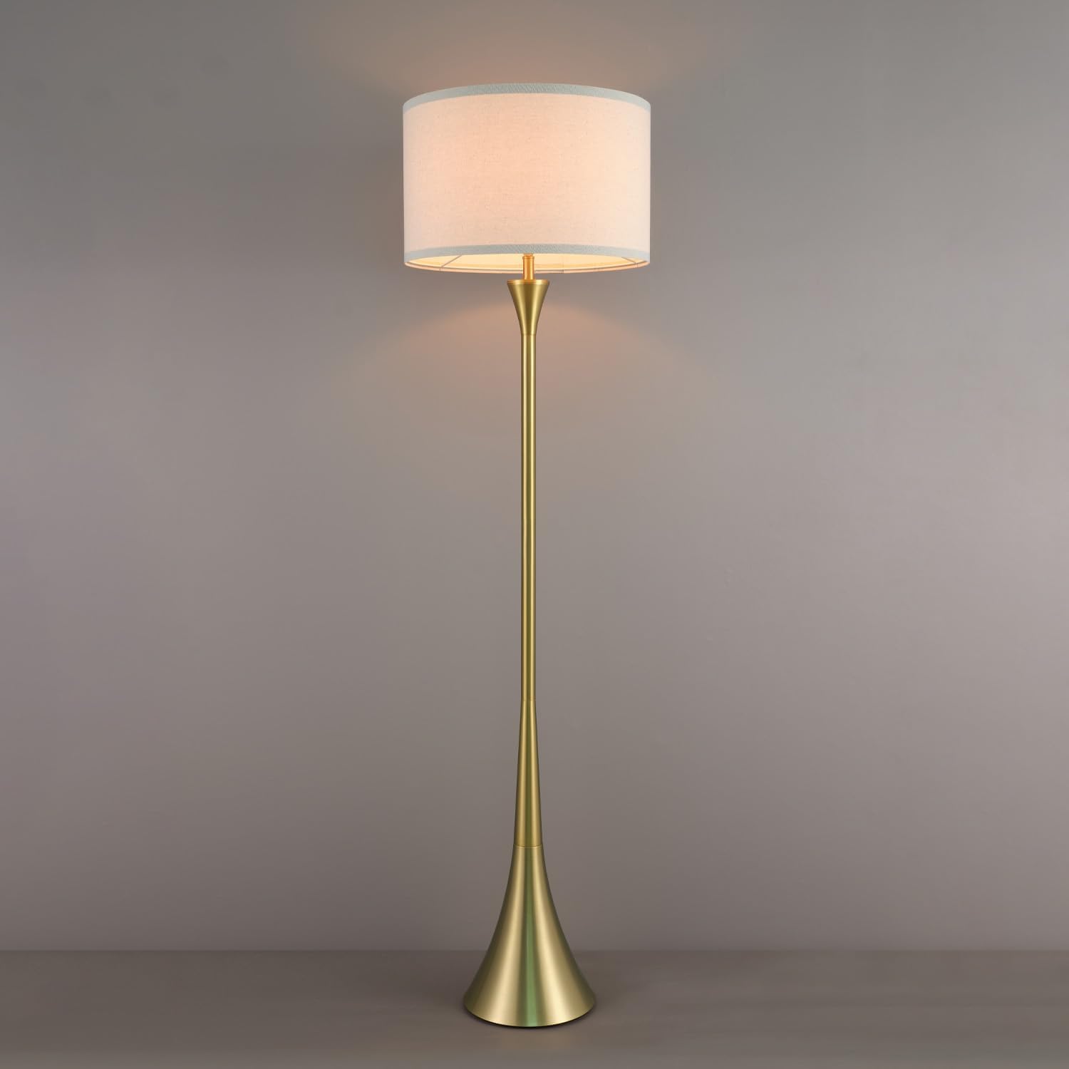 Globe Electric 61000150 60' Floor Lamp, Antique Brass Finish, Beige Fabric Shade, Mid-Century Modern Standing Lamp, E26 Base, Sustainable Design for Living Rooms and Bedrooms