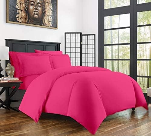 Duvet Cover Set Oversized King 132'x120' Inch 100% Cotton Soft and Breathable 3 Pieces (1 Duvet Cover & 2 Pillow Shams) Zipper Closure & Corner Ties, (Hot Pink)