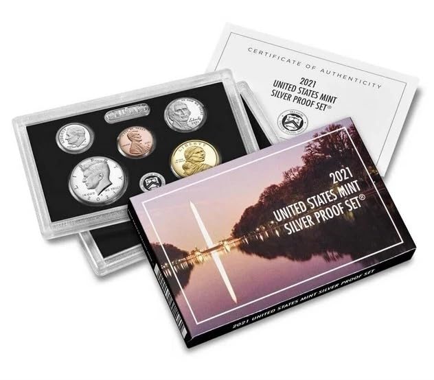 US Mint 2021 S Silver Proof Set, 7-Piece Collection, .999 Fine Silver with Certificate of Authenticity, 21RH Model