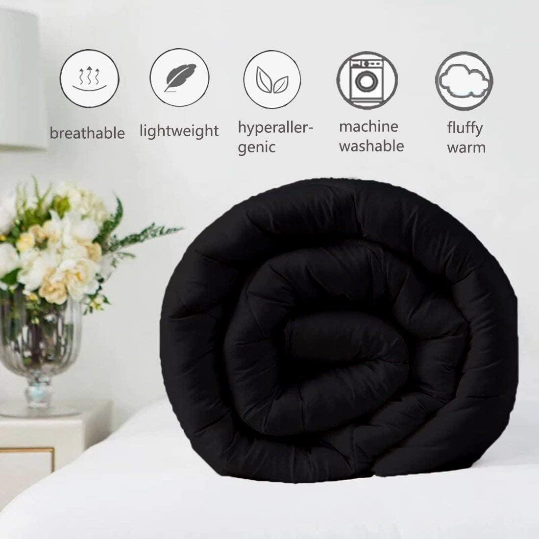 Aqua Solid Light Weight Pinch Pleated Down Comforter- Queen Size 88 x 92 Inches 1 Piece All-Season Duvet Insert, 500 GSM With Corner Tabs 100% Egyptian Cotton (Super King Plus (120x120), Black)