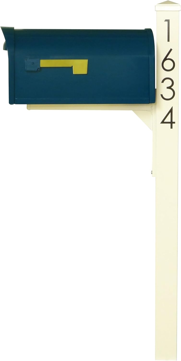 Special Lite Mid Modern Dylan Curbside Mailbox with Wellington Post - Blue Aluminum Mailbox with Post - SCD1008BLU_SPK720IVR_VN