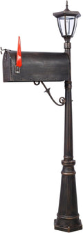 Mailbox with Post Lights,Mailbox/Post Light Combo for Outside,Stratford Heavy Duty Cast Aluminum Post Mount Mailboxes for Outside Decorative(2in1)