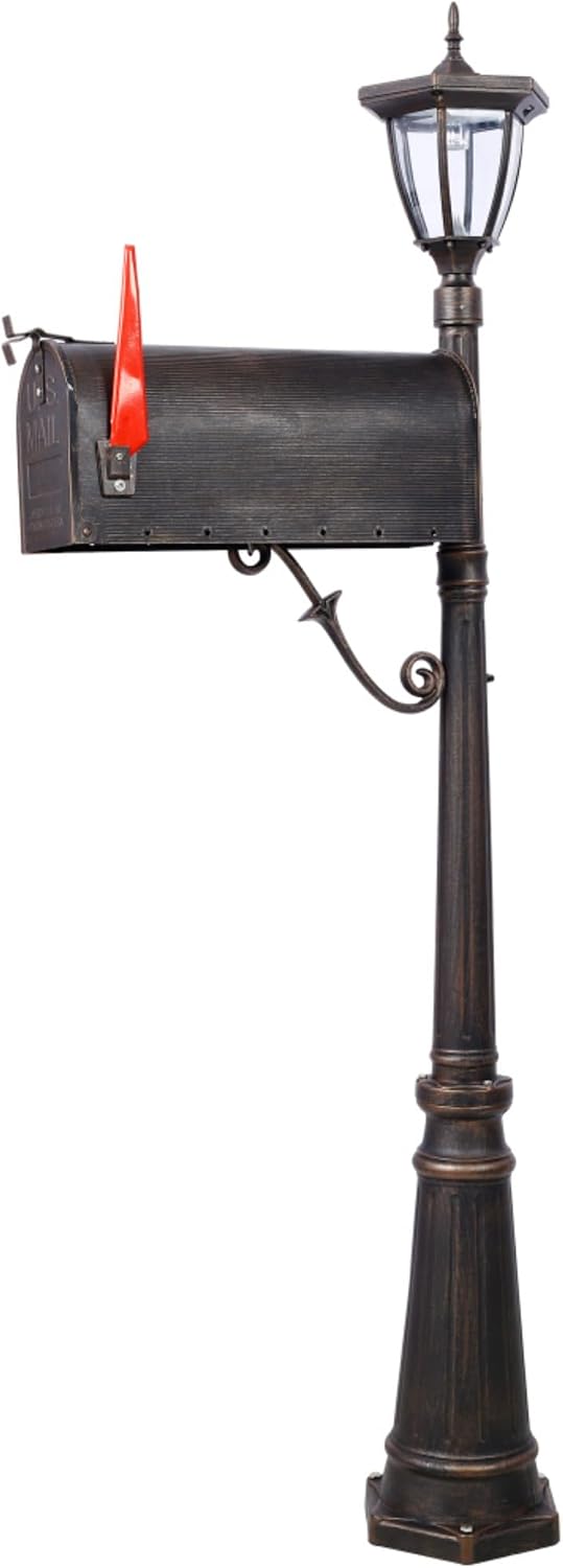 Mailbox with Post Lights,Mailbox/Post Light Combo for Outside,Stratford Heavy Duty Cast Aluminum Post Mount Mailboxes for Outside Decorative(2in1)