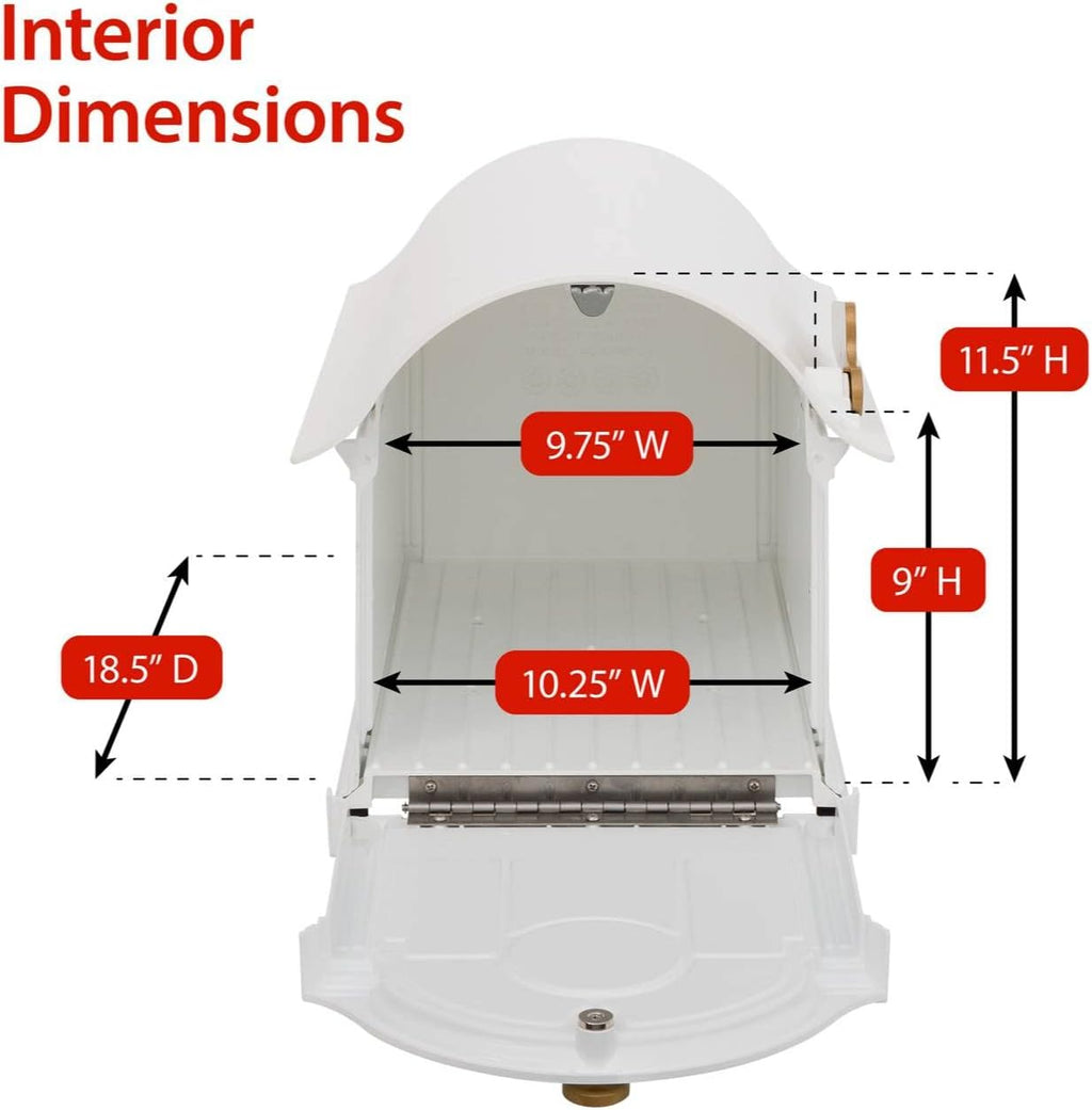 Whitehall Custom Extra Large Mailbox - Balmoral Model with Address Plaques and Side Mount Post Package, Sand Cast Aluminum, White Personalized in Goldtone