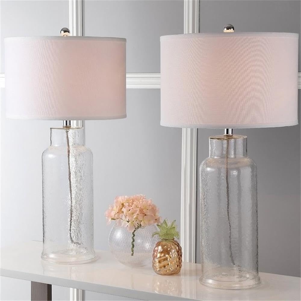 SAFAVIEH Lighting Collection – Set of 2 Glass Bottle Clear 30-Inch Table Lamps, LED Bulbs Included, Bedroom Living Room Home Office (LIT4157B-SET2)