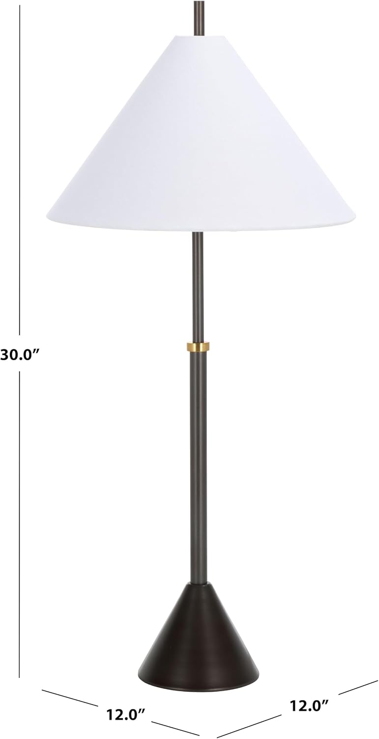 SAFAVIEH Lighting Collection - Troye Antique Silver Metal Table Lamp with White Fabric Shade, 30' Modern Bedside or Desk Light, E26 Bulb Compatible (TBL8004A)