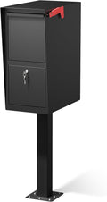 Secure Curbside Locking Mailbox for Packages, Weekend-Away Design with In-Ground Post and Base Plate (Black)