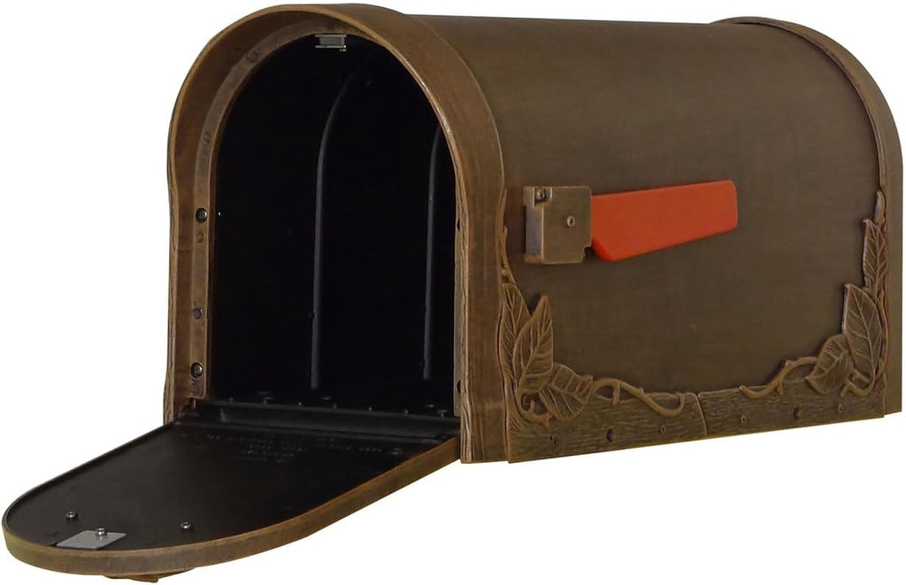 Products Decorative Rust-Free Floral Curbside Mailbox with Locking Insert and Richland Mailbox Post, Copper