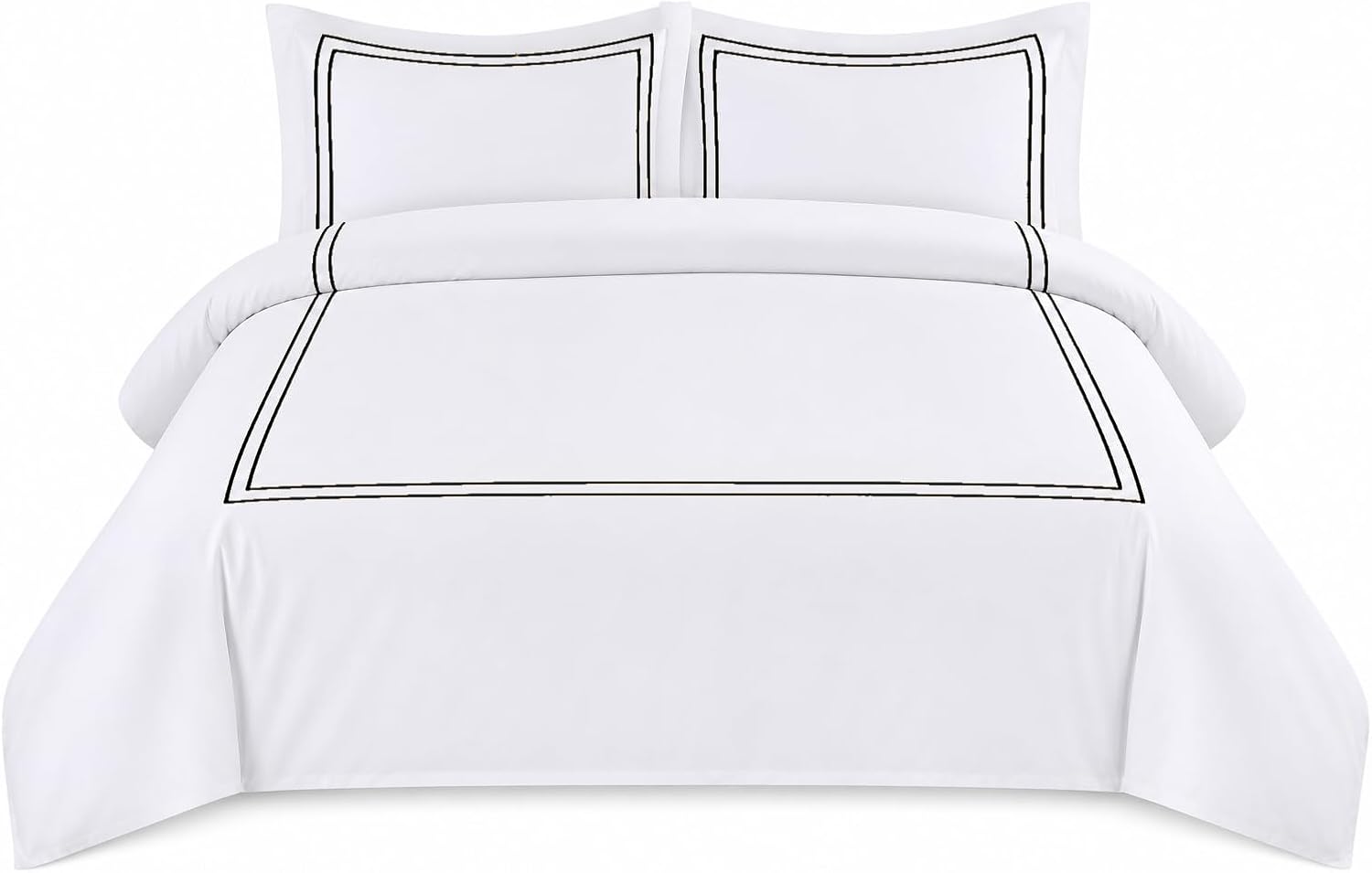 BedDecor Luxury 400-TC Egyptian Cotton 5PC Embroidered Duvet Cover Set with Beautiful 2-Stripe Embroidery(Black, Full/Queen)